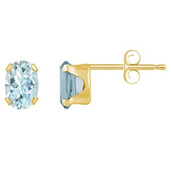 Celebration Gems 10k Gold Oval Aquamarine Stud Earrings