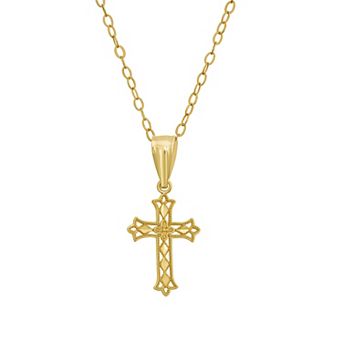 Charming Girl Kids 14k Gold Fancy Cross Necklace