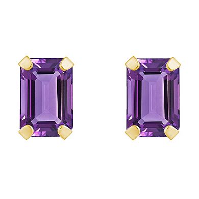 Celebration Gems 10k Gold Emerald Cut Amethyst Stud Earrings