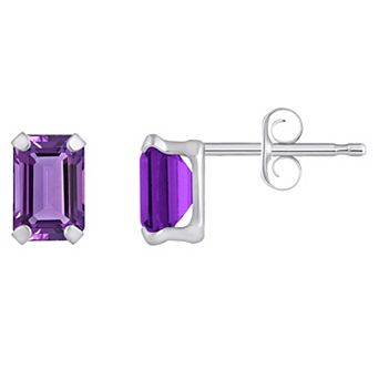 Celebration Gems 10k Gold Emerald Cut Amethyst Stud Earrings