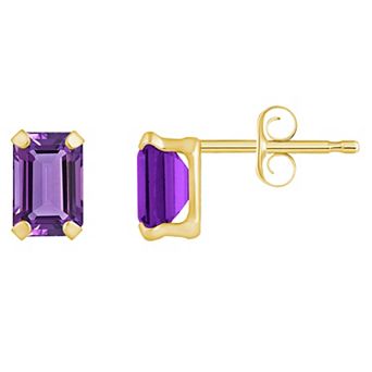 Celebration Gems 10k Gold Emerald Cut Amethyst Stud Earrings