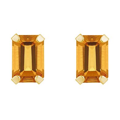 Celebration Gems 10k Gold Emerald Cut Citrine Stud Earrings