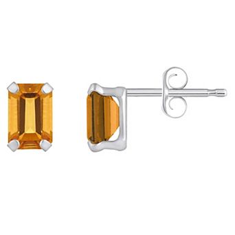 Celebration Gems 10k Gold Emerald Cut Citrine Stud Earrings