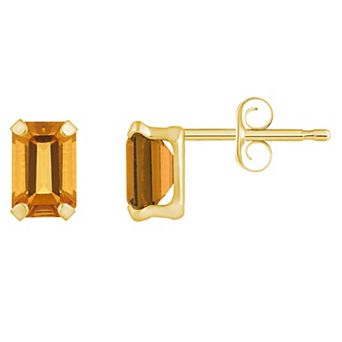Celebration Gems 10k Gold Emerald Cut Citrine Stud Earrings