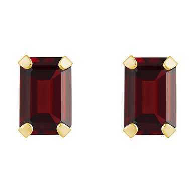Celebration Gems 10k Gold Emerald Cut Garnet Stud Earrings