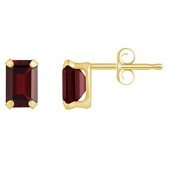 Celebration Gems 10k Gold Emerald Cut Garnet Stud Earrings