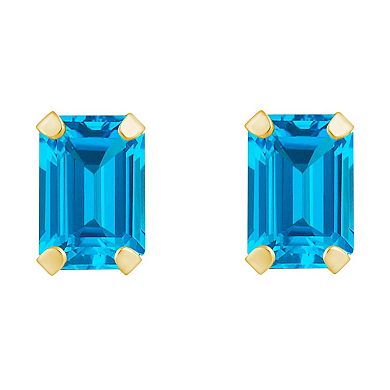 Celebration Gems 10k Gold Emerald Cut Swiss Blue Topaz Stud Earrings