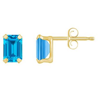 Celebration Gems 10k Gold Emerald Cut Swiss Blue Topaz Stud Earrings