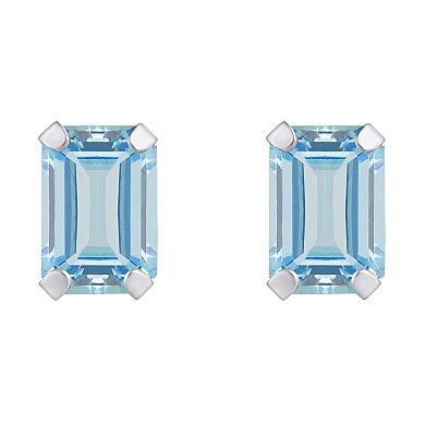 Celebration Gems 10k Gold Emerald Cut Aquamarine Stud Earrings