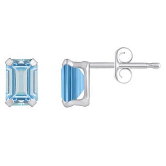 Celebration Gems 10k Gold Emerald Cut Aquamarine Stud Earrings