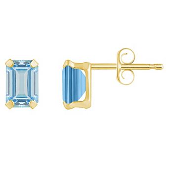 Celebration Gems 10k Gold Emerald Cut Aquamarine Stud Earrings