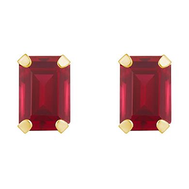 Celebration Gems 10k Gold Emerald Cut Lab-Created Ruby Stud Earrings