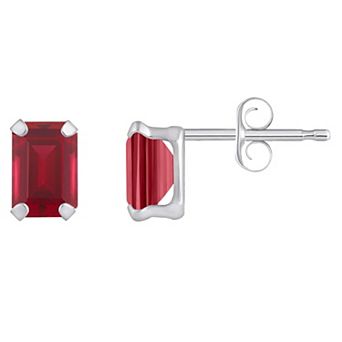 Celebration Gems 10k Gold Emerald Cut Lab-Created Ruby Stud Earrings