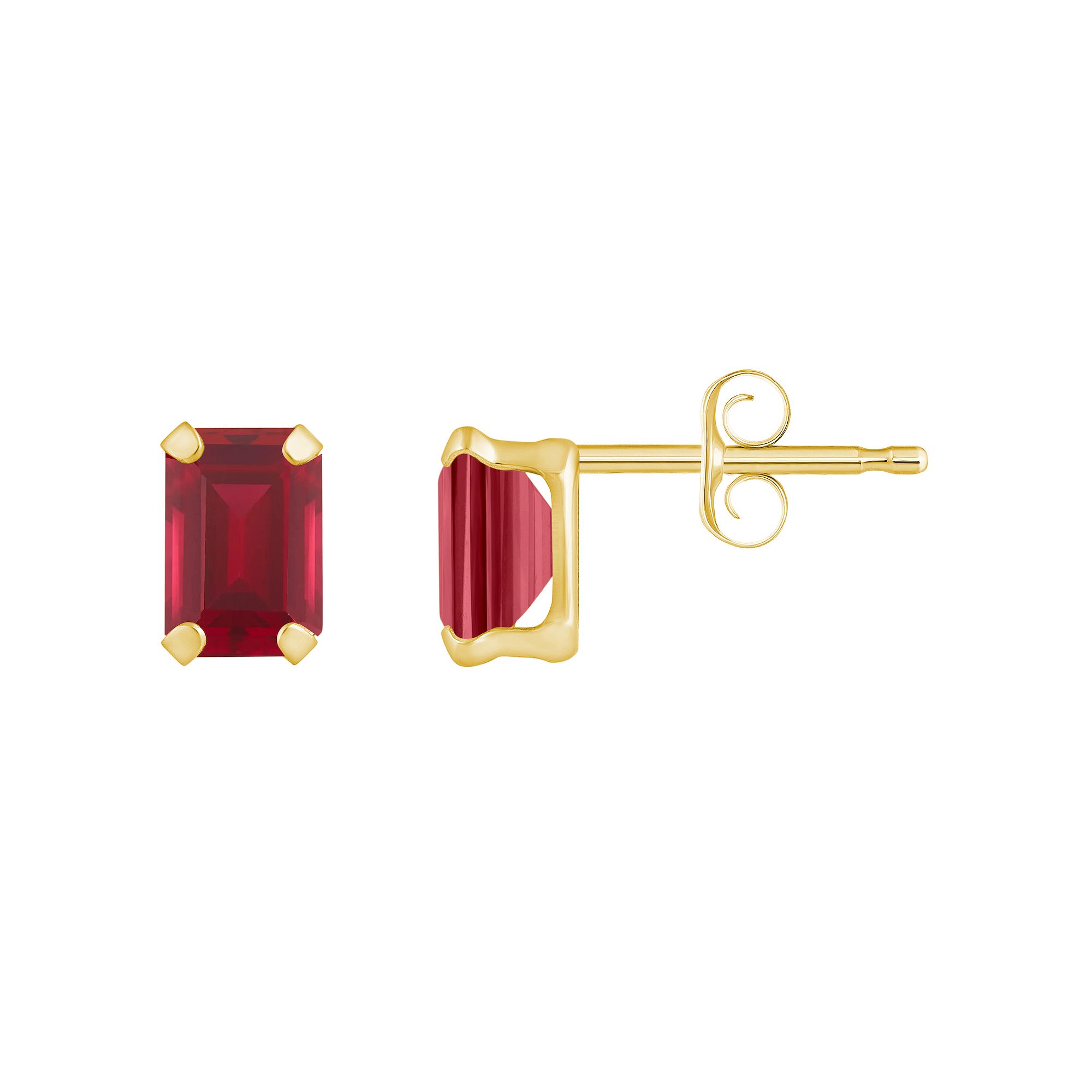Celebration Gems 10k Gold Emerald Cut Lab-Created Ruby Stud Earrings, Women