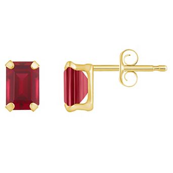 Celebration Gems 10k Gold Emerald Cut Lab-Created Ruby Stud Earrings