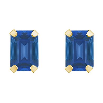 Celebration Gems 10k Gold Emerald Cut Lab-Created Sapphire Stud Earrings