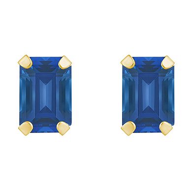 Celebration Gems 10k Gold Emerald Cut Lab-Created Sapphire Stud Earrings