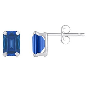 Celebration Gems 10k Gold Emerald Cut Lab-Created Sapphire Stud Earrings