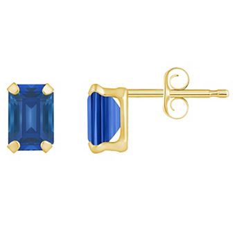 Celebration Gems 10k Gold Emerald Cut Lab-Created Sapphire Stud Earrings