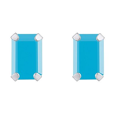 Celebration Gems 10k Gold Emerald Cut Stabilized Turquoise Stud Earrings