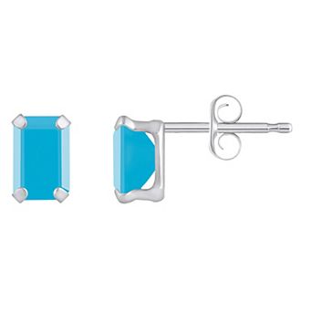 Celebration Gems 10k Gold Emerald Cut Stabilized Turquoise Stud Earrings