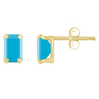 Celebration Gems 10k Gold Emerald Cut Stabilized Turquoise Stud Earrings