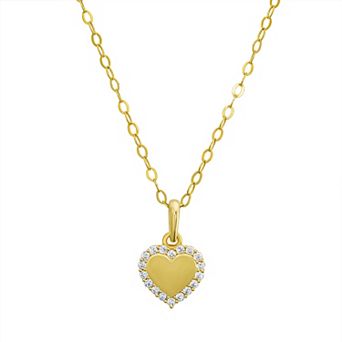 Charming Girl Kids 14k Gold Cubic Zirconia Heart Pendant Necklace