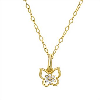 Charming Girl Kids 14k Gold Cubic Zirconia Mini Butterfly Necklace