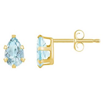 Celebration Gems 10k Gold Pear Shape Aquamarine Stud Earrings