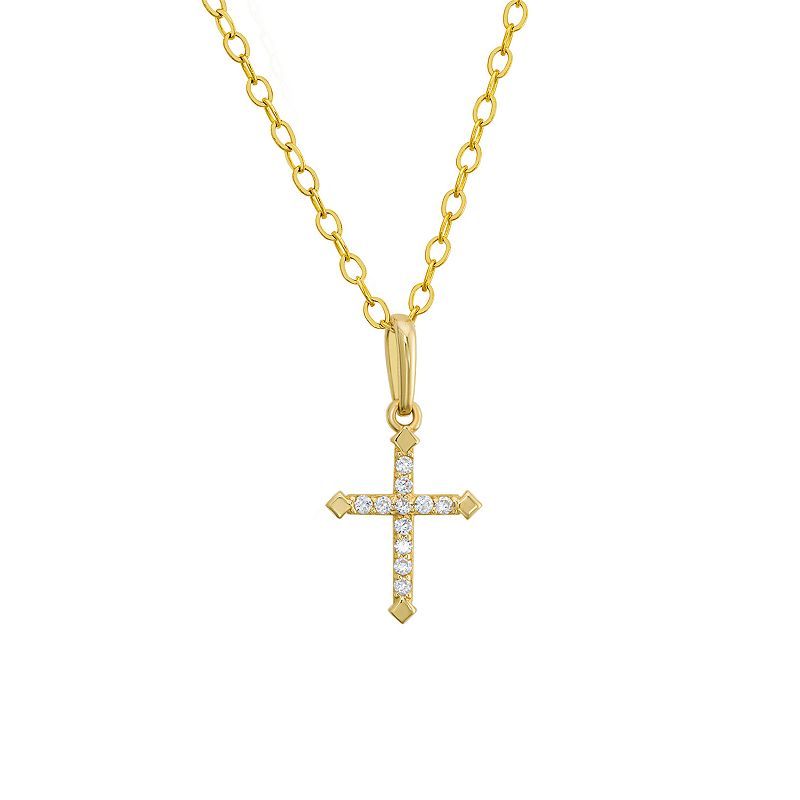 Charming Girl 14k Cubic Zirconia Gold Cross Pendant Necklace, Girls, Size