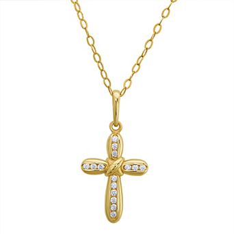 Charming Girl Kids 14k Gold Cubic Zirconia Rounded Cross Necklace
