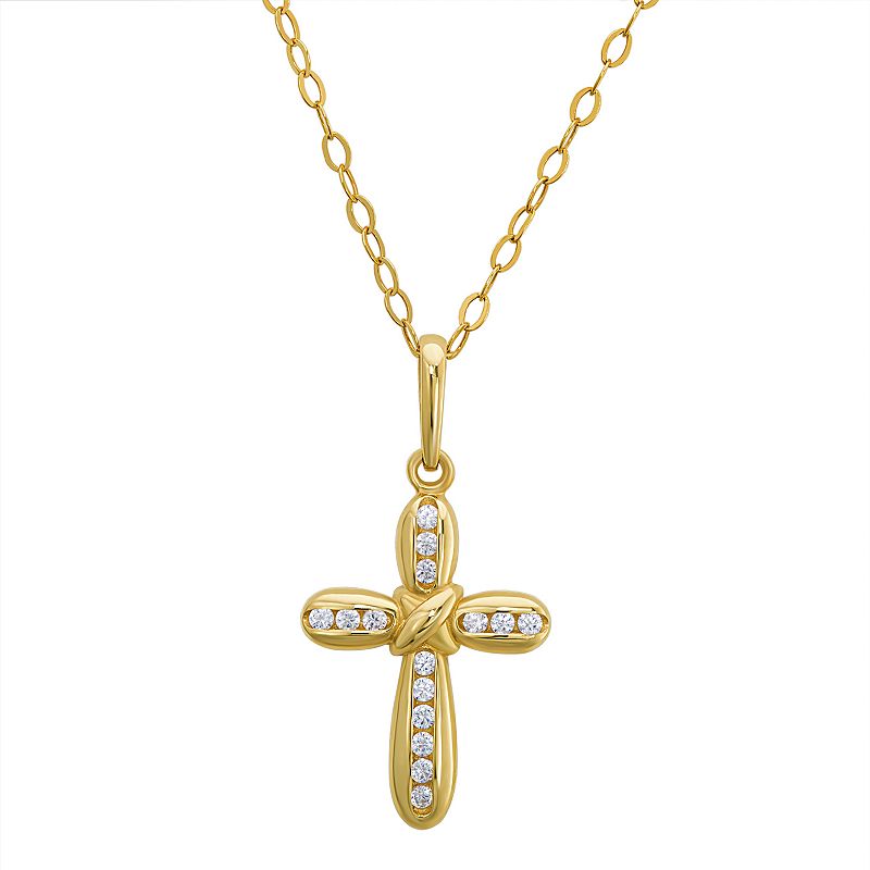 Charming Girl 14k Gold Cubic Zirconia Rounded Cross Necklace, Girls, Size