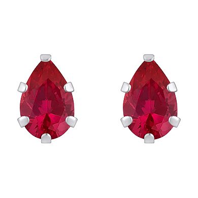 Celebration Gems 10k Gold Pear Shape Lab-Created Ruby Stud Earrings