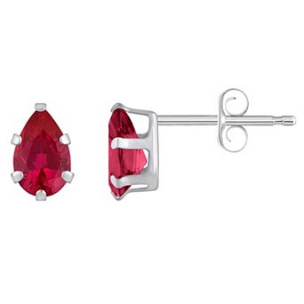 Celebration Gems 10k Gold Pear Shape Lab-Created Ruby Stud Earrings