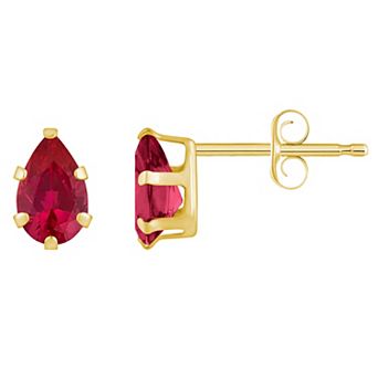 Celebration Gems 10k Gold Pear Shape Lab-Created Ruby Stud Earrings