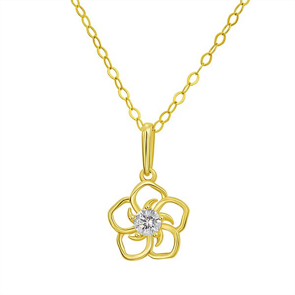 Charming Girl 14k Gold Cubic Zirconia Flower Necklace