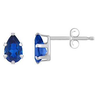 Celebration Gems 10k Gold Pear Shape Lab-Created Sapphire Stud Earrings