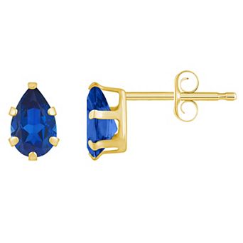 Celebration Gems 10k Gold Pear Shape Lab-Created Sapphire Stud Earrings