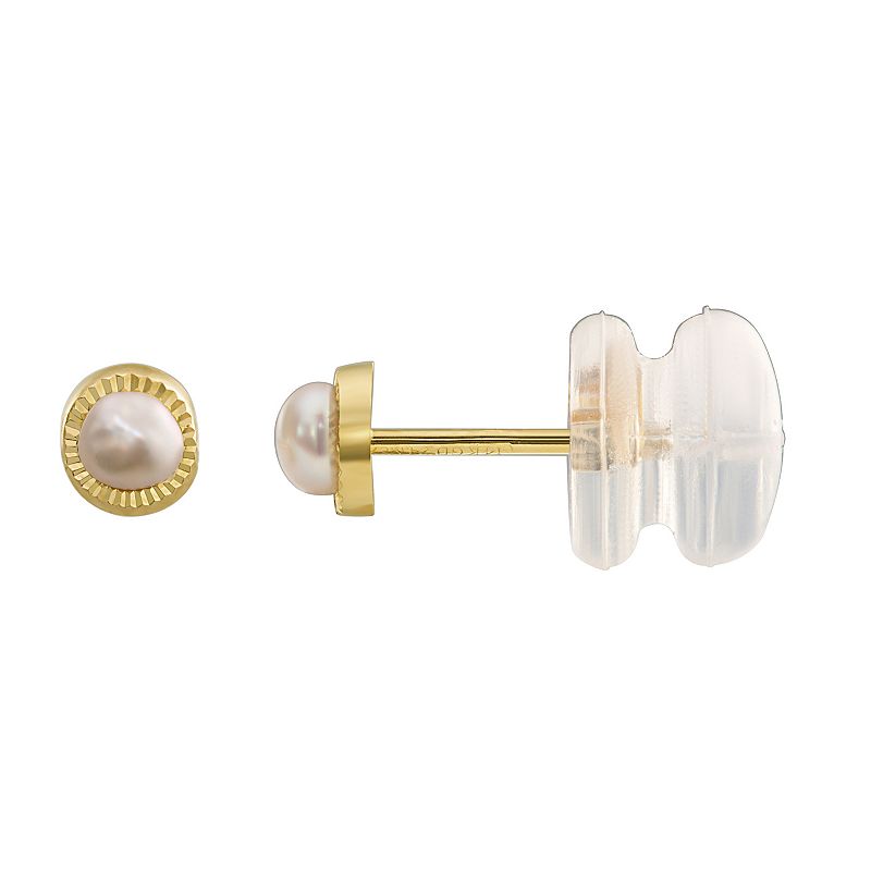 Charming Girl 14k Gold Freshwater Cultured Pearl Stud Earrings, Girls, Whi