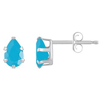 Celebration Gems 10k Gold Pear Shape Stabilized Turquoise Stud Earrings