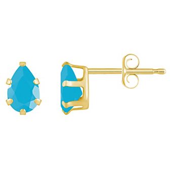 Celebration Gems 10k Gold Pear Shape Stabilized Turquoise Stud Earrings