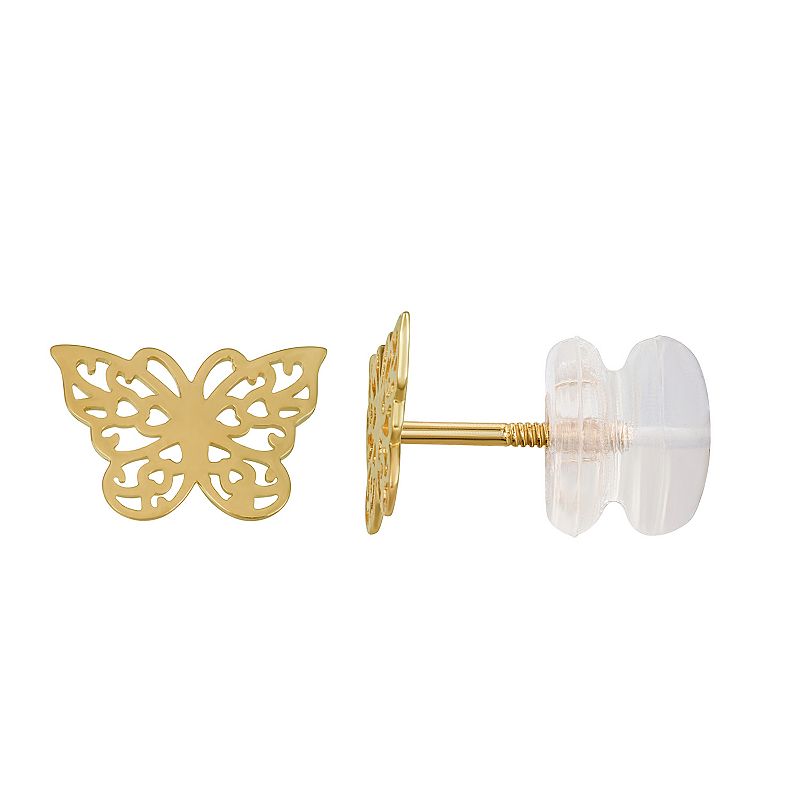 Charming Girl 14k Gold Openwork Butterfly Stud Earrings, Girls, Multicolor