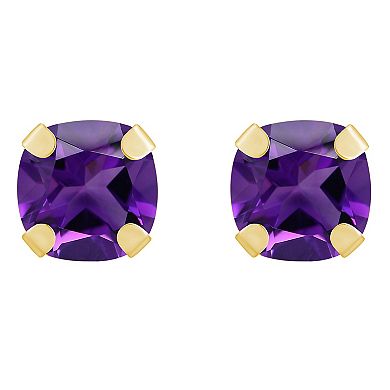 Celebration Gems 10k Gold Cushion Amethyst Stud Earrings