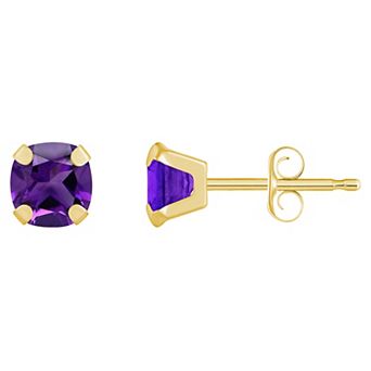 Celebration Gems 10k Gold Cushion Amethyst Stud Earrings