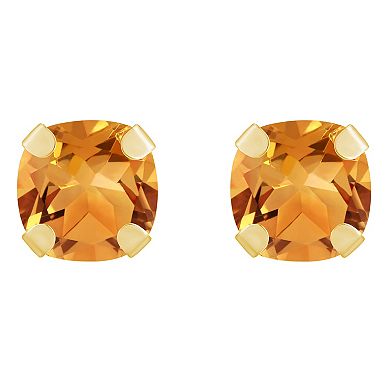 Celebration Gems 10k Gold Cushion Citrine Stud Earrings