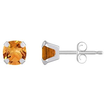 Celebration Gems 10k Gold Cushion Citrine Stud Earrings