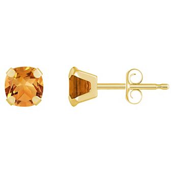 Celebration Gems 10k Gold Cushion Citrine Stud Earrings