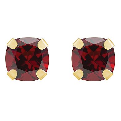 Celebration Gems 10k Gold Cushion Garnet Stud Earrings