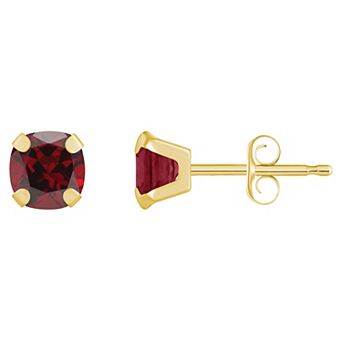 Celebration Gems 10k Gold Cushion Garnet Stud Earrings