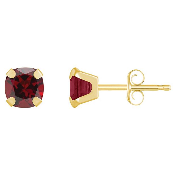 Celebration Gems 10k Gold Cushion Garnet Stud Earrings